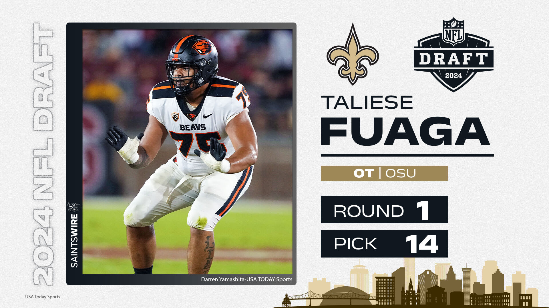 What are the rookie year expectations for Saints RT Taliese Fuaga?