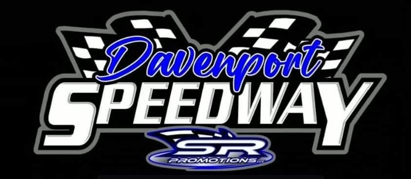 Evan Miller celebrates victory at Davenport Speedway