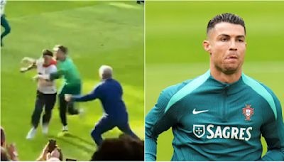 Un jugador de Portugal TACLEÓ a un hincha que quiso llegar hasta Cristiano Ronaldo en el entrenamiento