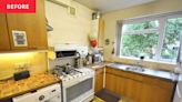 Before & After: Striking Green Cabinets and Pink Tile Add Drama to a “Cramped” ‘80s Kitchen