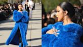 Cardi B Walks the Runway in Dramatic Blue Faux Fur Coat at the Balenciaga Los Angeles Fashion Show