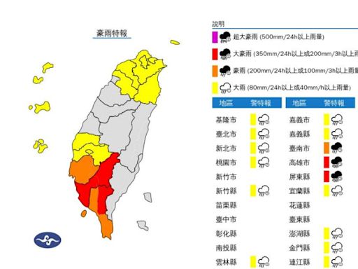 快訊／15縣市豪大雨特報！北北桃「國家警報響」大雷雨猛轟