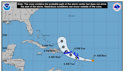 Forecasters announced a tropical storm warning for the Virgin Islands and Puerto Rico