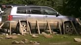 Estos coches aparcados deben ser protegidos por una malla y palos de madera: el motivo es insólito