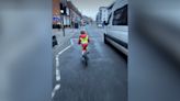 Moment van drives ‘dangerously close’ to child cycling on London road