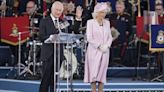 Camilla's sweet nod to France as she re-wears pink dress and hat at D-Day event