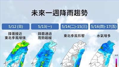 鋒面、東北季風輪流襲台！母親節後雨最猛 降雨熱點南移洗空污