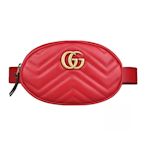 GUCCI Marmont復古雙G LOGO絎縫設計牛皮拉鍊胸腰包(紅)