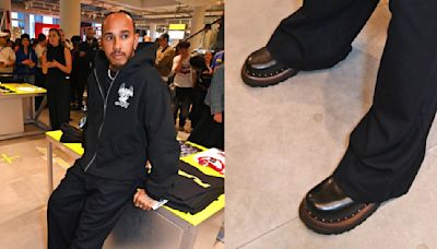 Lewis Hamilton Celebrates the Launch of His +44 ‘Home Turf’ Collection in Sleek Leather Dior Shoes in London