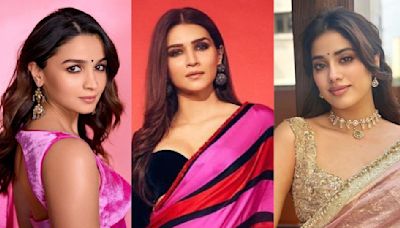 5 minimalistic sarees by Manish Malhotra ft. Alia Bhatt, Janhvi Kapoor, Ananya Panday, and Kriti Sanon, perfect for elevating your wedding season style