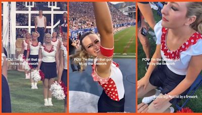 'We just found our next Captain America': Cheerleader struck by firework barely takes a break before returning to duty on the field