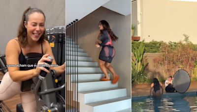 Paolla Oliveira brinca sobre 'treino' de pernas graças à rotina agitada em casa: 'Como eu realmente malho'