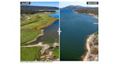 Big Bear Lake before and after a 15-foot increase in water depth thanks to winter storms