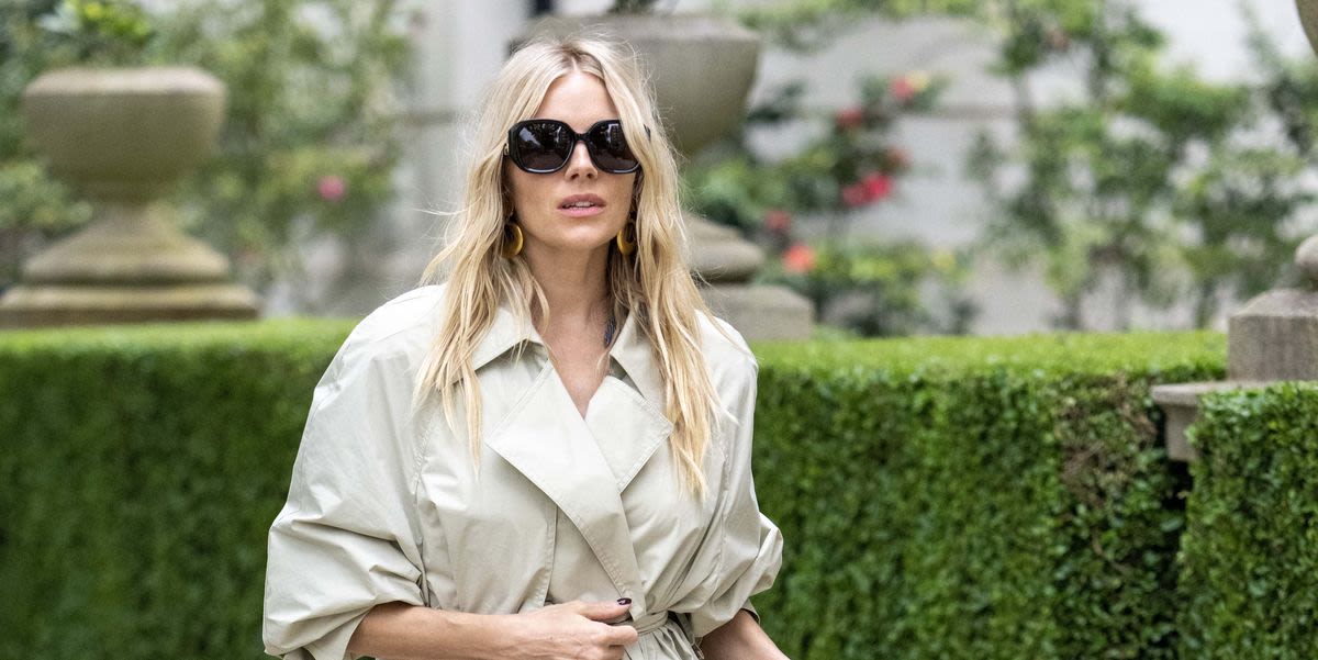 Sienna Miller nails transitional dressing in afforable trench