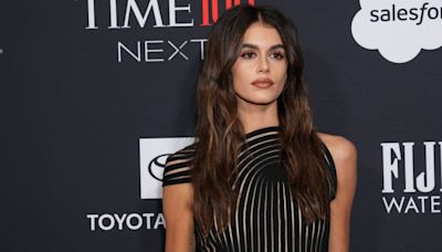 Kaia Gerber's Surrealist Naked Minidress With Abstract Stripes Has The Perfect Level Of Fringe Detail