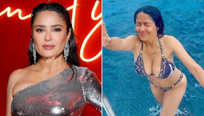 Salma Hayek Says Her Family Won't Let Her Take Swimsuit Photos in 'Peace': See the Hilariously Sexy Pics