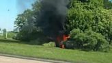 Car bursts into flames at Scottish roundabout as driver rushed to hospital