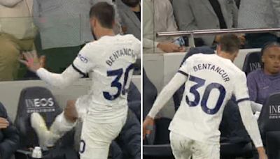 Furious Tottenham star almost falls over kicking chair after being hauled off