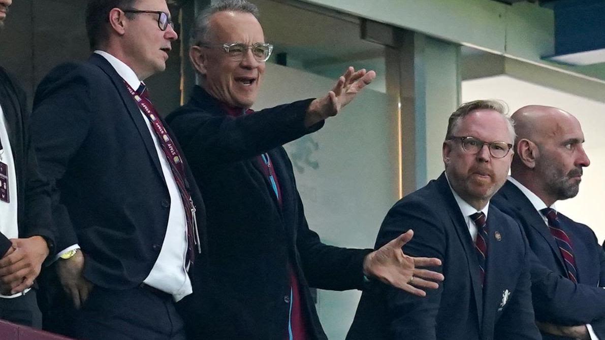 Tom Hanks cheers on Aston Villa at ground