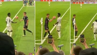 El controvertido gesto de Vinicius a Kimmich por un lateral que no se vio en la transmisión de Real Madrid-Bayern Múnich