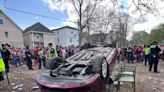 Crews respond to deck failure, downed power lines, flipped car at block party