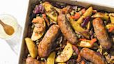 Roast Italian sausages over potatoes and peppers for a flavorful one-pan supper