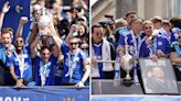 Vardy leads Leicester celebrations as thousands flood streets for title party