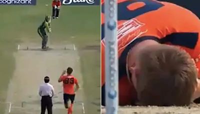 Nasty blow! Bowler meets with freak accident, leaves field in blood after being hit in head - Watch