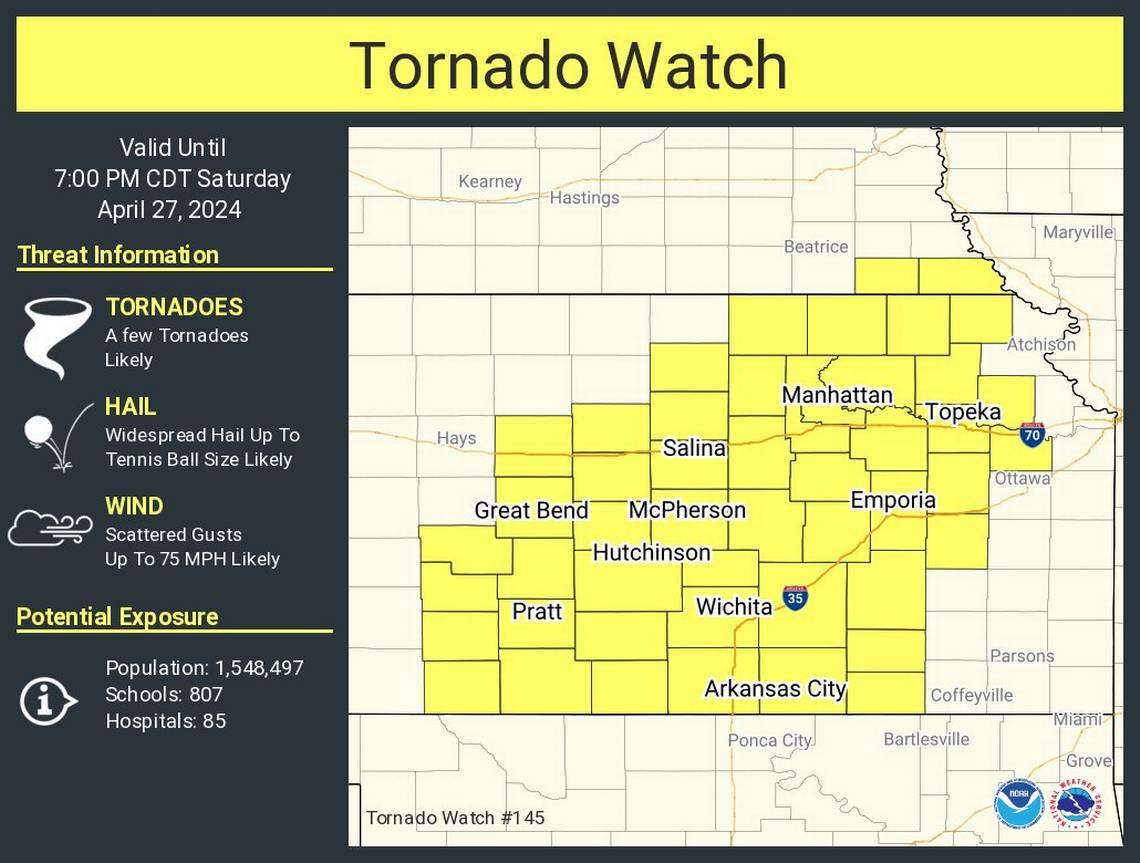 Weather service issues tornado watch for large part of Kansas, including Wichita