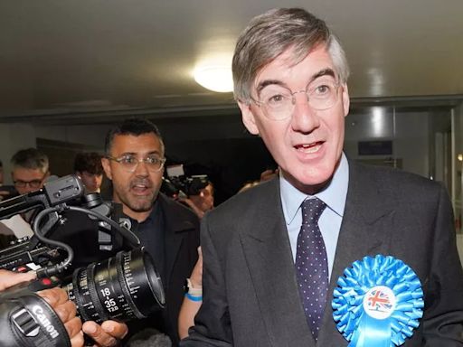 Jacob Rees-Mogg reacts after losing seat to Labour MP he unseated in 2010
