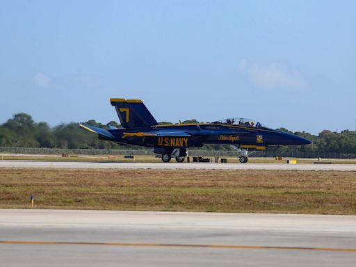 U.S. Navy Blue Angels No. 7 arrives for weekend air show at Vero Beach Regional Airport