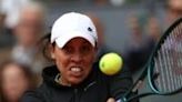Madison Keys, pictured here in Madrid, had her match interrupted by climate activists on Monday