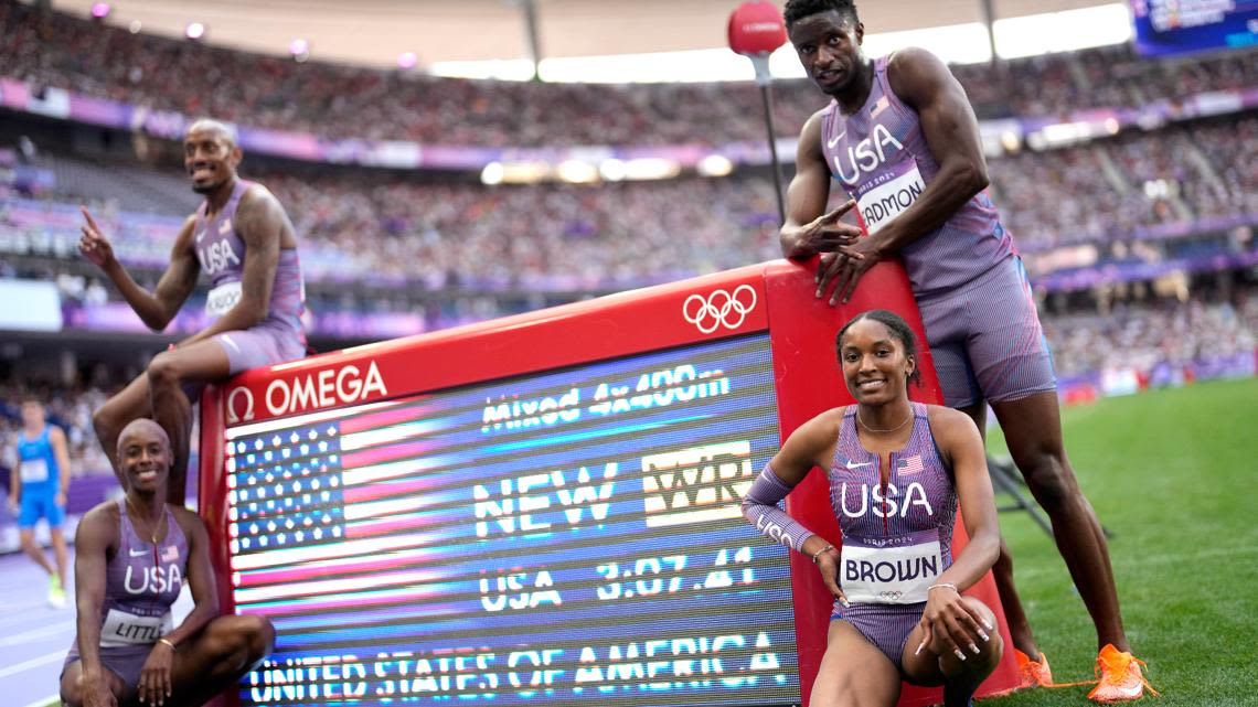 Team USA mixed 4x400 relay team anchored by Charlotte native sets world record at Paris Olympics
