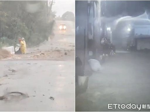 蘭嶼暴雨畫面曝！土石流淹路面「機車險被沖走」 大浪狂擊拼板舟