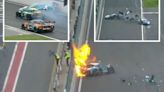 Horror 125mph crash sees race car burst into flame after rival smashes into him