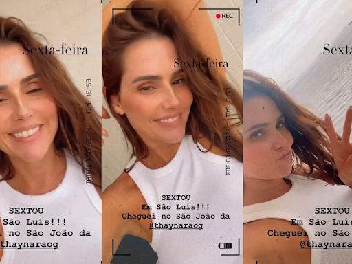 Solteira, Deborah Secco curte São João da Thay