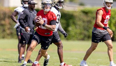 Rookie quarterback Spencer Rattler intercepted twice at Saints OTAs on Tuesday