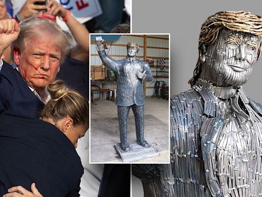 Life-size sculpture of 'fighting' Trump made from nails unveiled at assassination attempt site