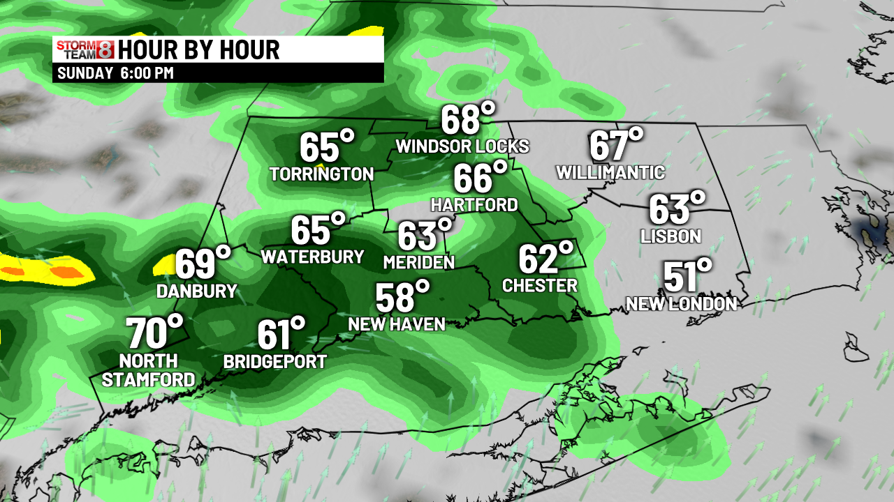 Passing AM shower then sunny and mild! Evening-overnight downpours