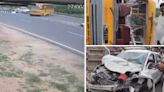 Terrifying Video: School Bus With 30 Children Onboard Overturns After Speeding Car Hits From Behind On Highway In...