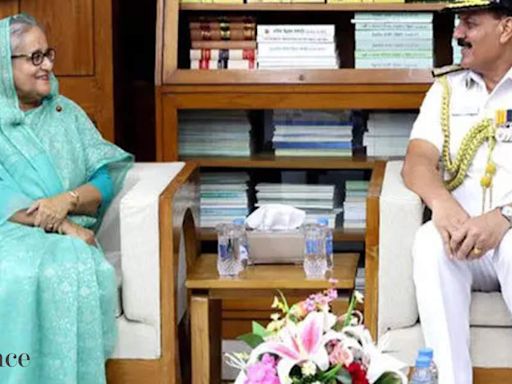 Indian Navy Chief Admiral Dinesh K Tripathi calls on Bangladesh PM Sheikh Hasina