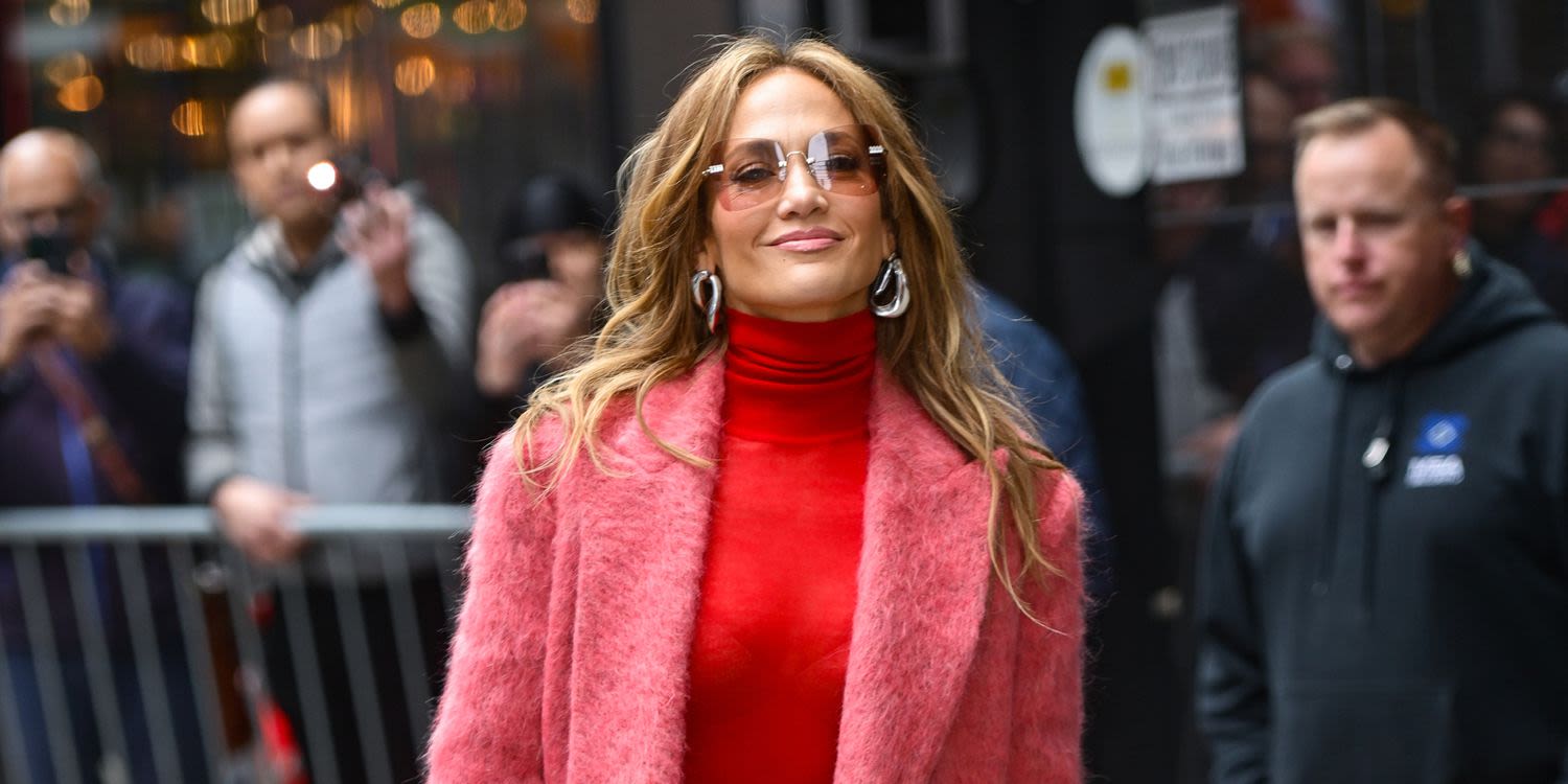 Jennifer Lopez Teases a Daring Met Gala Look While Wearing Shades of Red on GMA