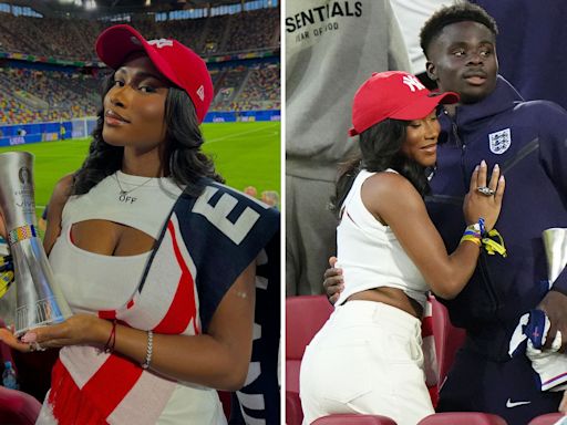 'My baby's baby' - Saka's girlfriend poses with his MOTM trophy after heroics