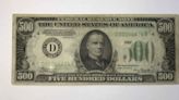 Collection of old money including rare $500 bill being auctioned off