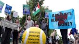 Pro-Palestine campaigners hold protest against Wimbledon sponsor