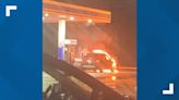 Firefighters extinguish car fire at Delaware County gas station