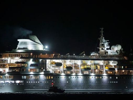 Luxury cruise liner Villa Vie Odyssey remains anchored off Northern Ireland hours after departing following four-month wait