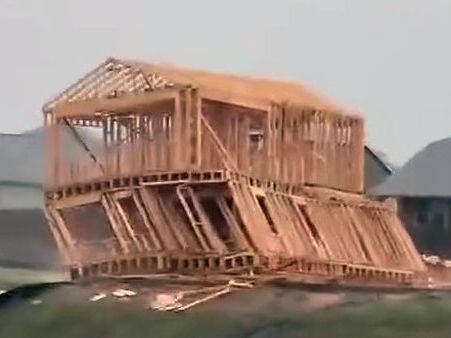 Watch: Hurricane-force winds topple budding dream home like popsicle sticks during Houston derecho
