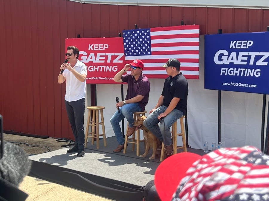 Rep. Matt Gaetz hosts campaign rally at gun store, joined by Kyle Rittenhouse