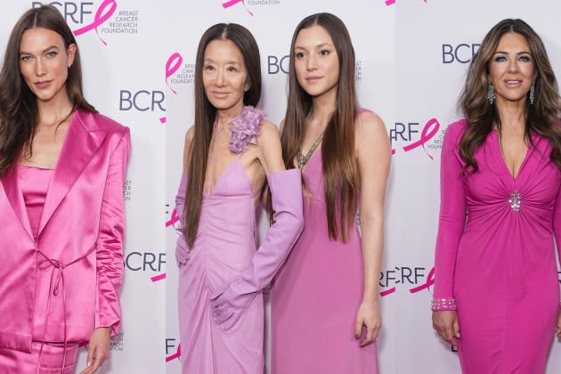 Elizabeth Hurley in Bedazzling Embellishments, Vera Wang and Her Daughter Embrace Soft Style Details at BCRF Hot Pink Party 2024